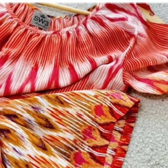 Bespoke Silk Dress SW3 Bespoke Split Sleeve Mini Dress Sunset Aztec Motif Small - Picture 13 of 16